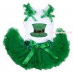St Patrick's Day White Baby Pettitop Kelly Green Ruffles & Bows & Sparkle Kelly Green Hat Print & Kelly Green Newborn Pettiskirt NN247